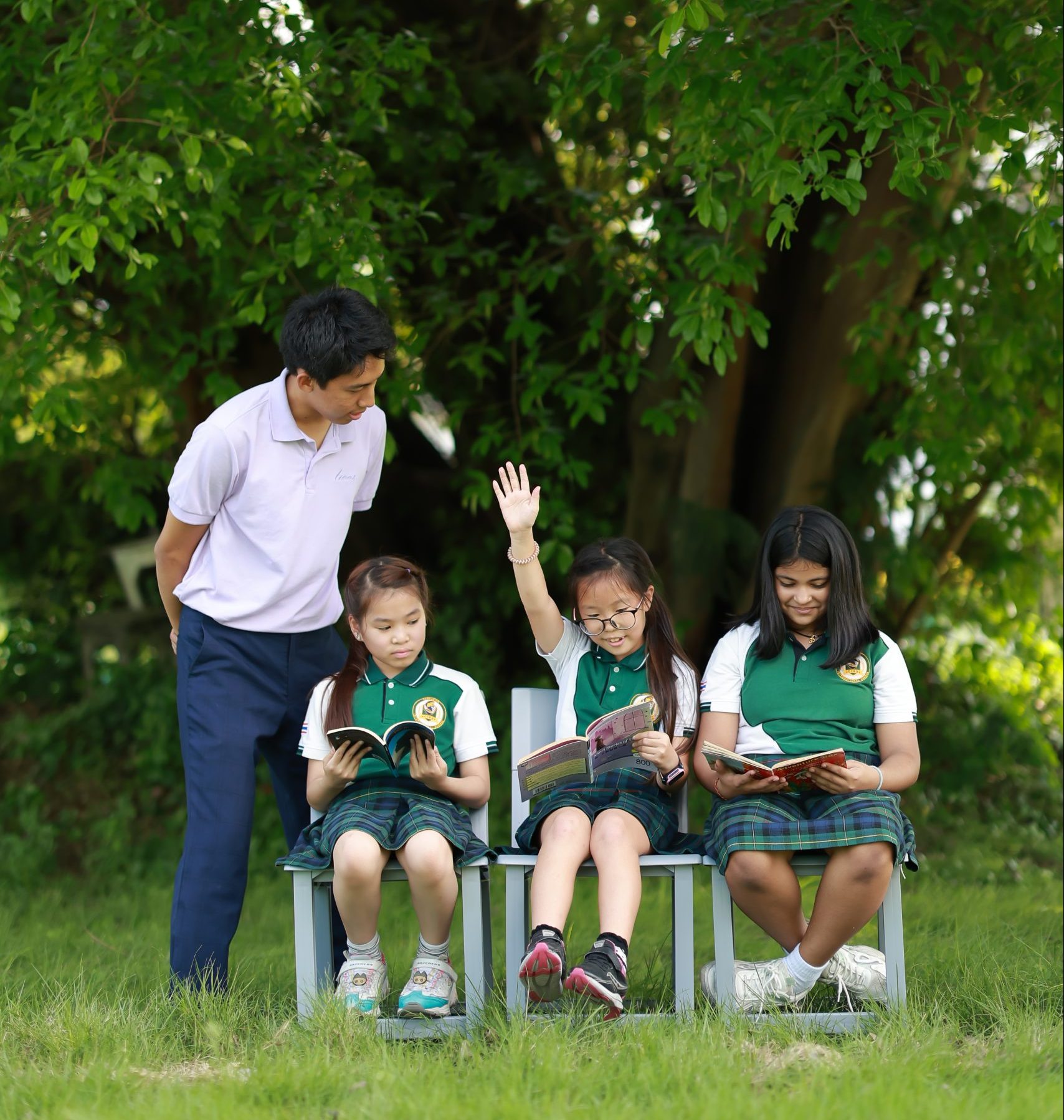 Outdoor reading with teacher